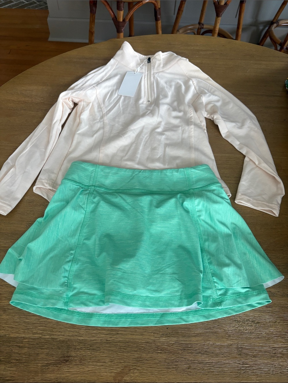 Girls Mint Skater Skirt with cream Long Sleeve quarter zip NWT bundle size 7